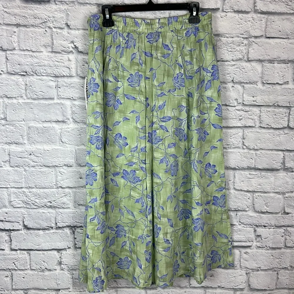 Vintage Sag Harbor Green Floral Midi Skirt Size L Buttondown 80's NWT